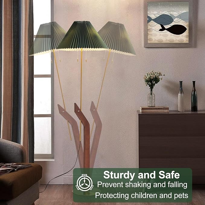 Floor Lamps for Living Room,Mid Century Modern Wood Floor Lamp | Height Adjustable, Tall Standing Dual Lamp Heads, Gold Finish, Living Room Bedroom Office Study Room
