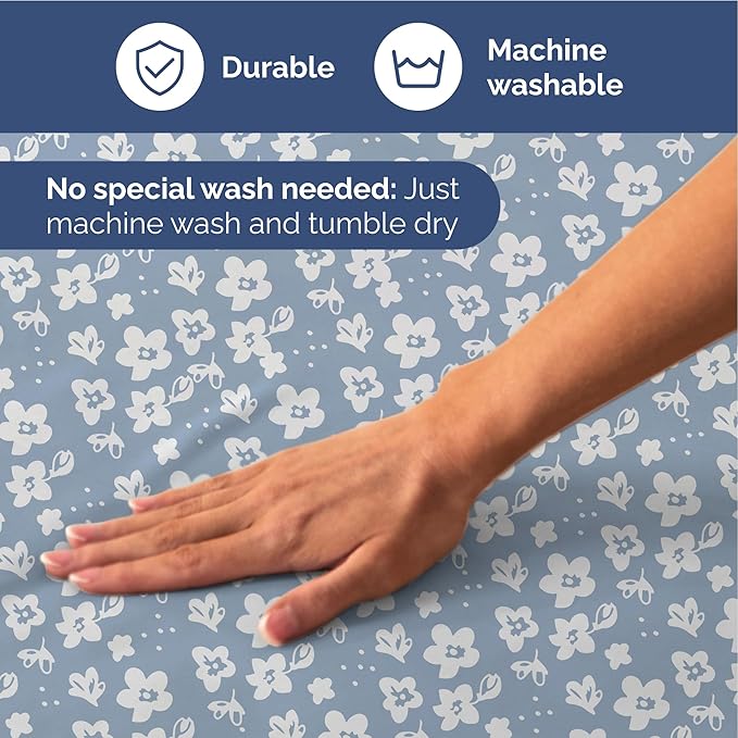 Floral Sheets - Blue Floral Bed Sheet Set - 1 Flat, 1 Fitted & 2 Pillowcases w/ Deep Pockets - Comfy, Wrinkle & Fade Free - Boho Botanical Bedding - Ultra-Soft, Breathable & Cooling - King Size Set