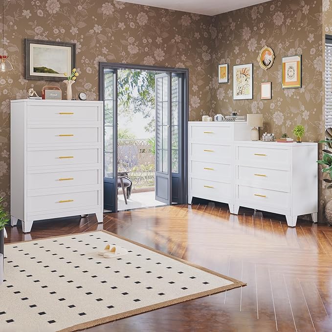 53.54" Tall Metal Dresser for Bedroom, 5 Drawer White Closet Dressers Chests, Modern Storage Organizer Unit, Large Storage Space Drawer Storage Cabinet for Living Room, Entryway, Hallway