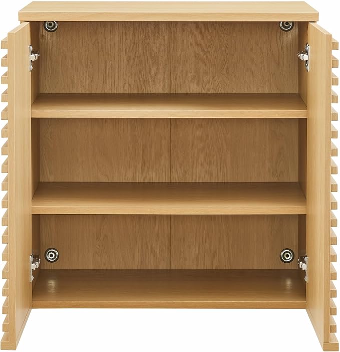 Modway Render Wall Mounted Bathroom Cabinet in Oak - 23.5 Inch Compact Wall Storage with Slatted Doors and Adjustable Shelves for Bathroom or Laundry Room