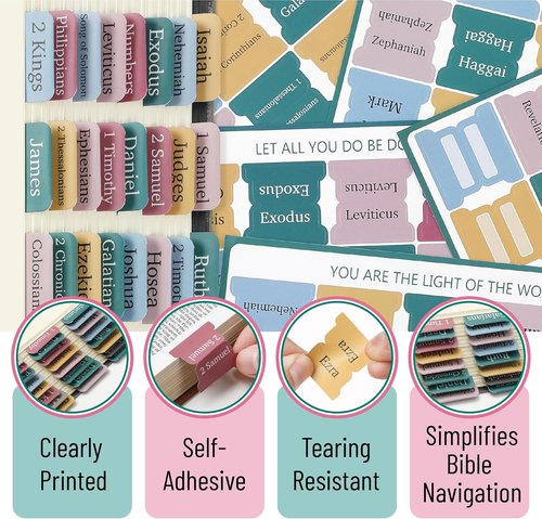 Mr. Pen Bible Tabs - 75 Laminated Index Tabs for Study Bibles | Serene Spring Design