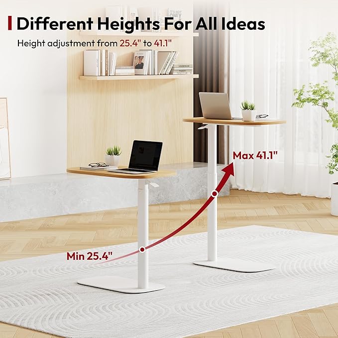 SANODESK Small Standing Desk Pneumatic Height Adjustable Small Sit Stand Desk Laptop Desk Overbed Table Computer Cart for Home Office Computer Workstations(23.6" W x 13.8" D,Maple)