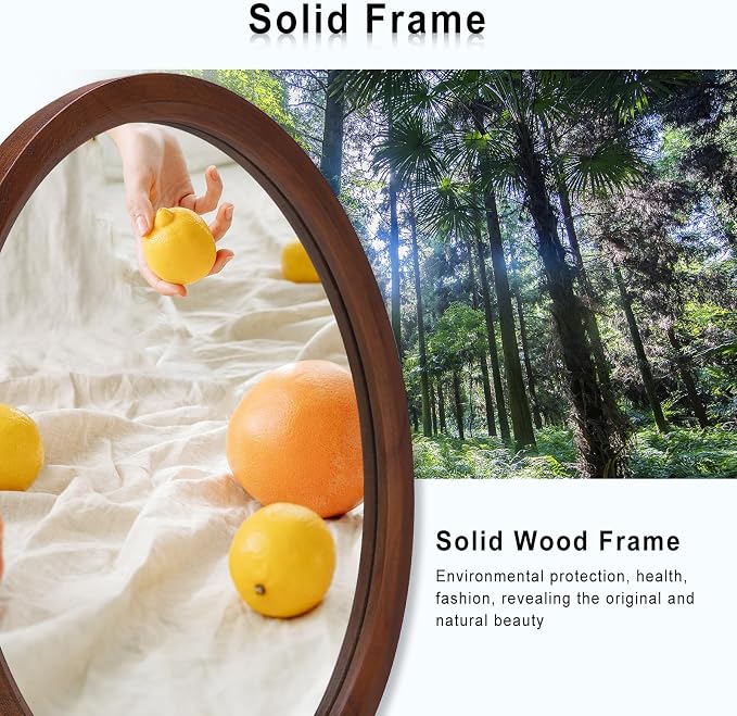 MAGFLERUM 17" Round Wood Mirror Set of 2 - Small Circle Nursery Boho Wall Mirror, Decor for Bedroom, Living Room, Hallway (Brown)