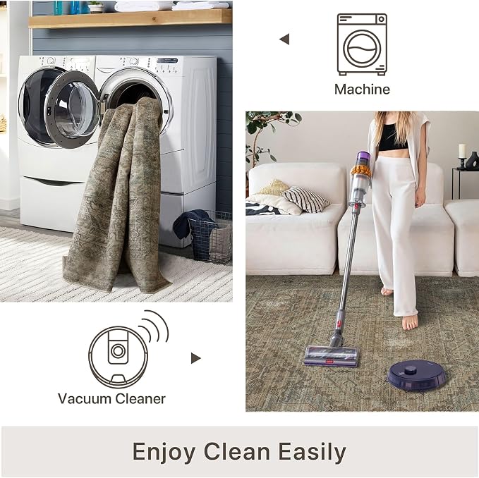 vivorug 3x5 Rug, Small Area Rug for Living Room, Bedroom, Kitchen, Machine Washable Non-Slip Throw Rug, Vintage Carpet for Entryway Nursery Coffee Table - Durable (Olive)