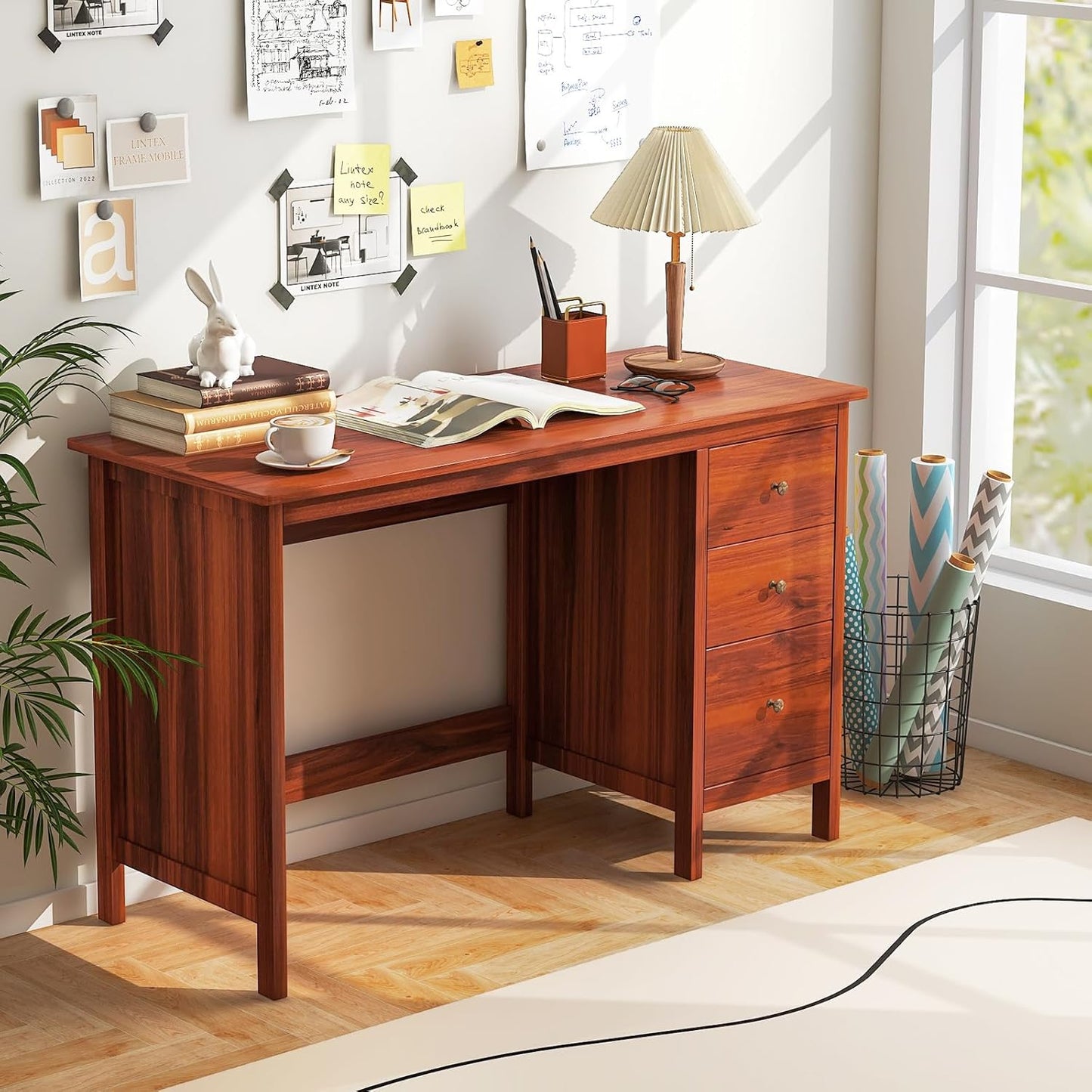 Tangkula Computer Desk - Modern Home Office Desk with 3 Storage Drawers | Compact Writing Workstation