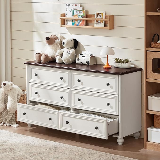 Dressers & Night Stand Set of 3, Wood 54'' Wide Dresser & 18'' Chest of Drawers, Roman Column 2 & 3 Drawer Nightstand Set of 2, Furniture 6 Drawer Dresser Suites for Bedroom Living Room, Hallway, Home