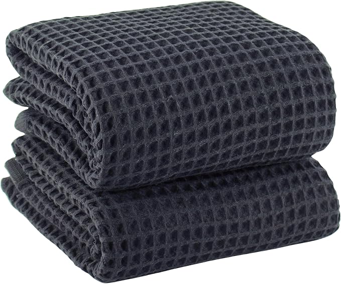 PÜSKÜL Natural 100% Turkish Cotton Waffle Bath Towels Set of 2-Piece | 32x63 inch Extra Large Absorbent Quick-Dry Lightweight Spa Towel | Luxury Sauna Accessories (Dark Gray Bath Towels - Pack of 2)