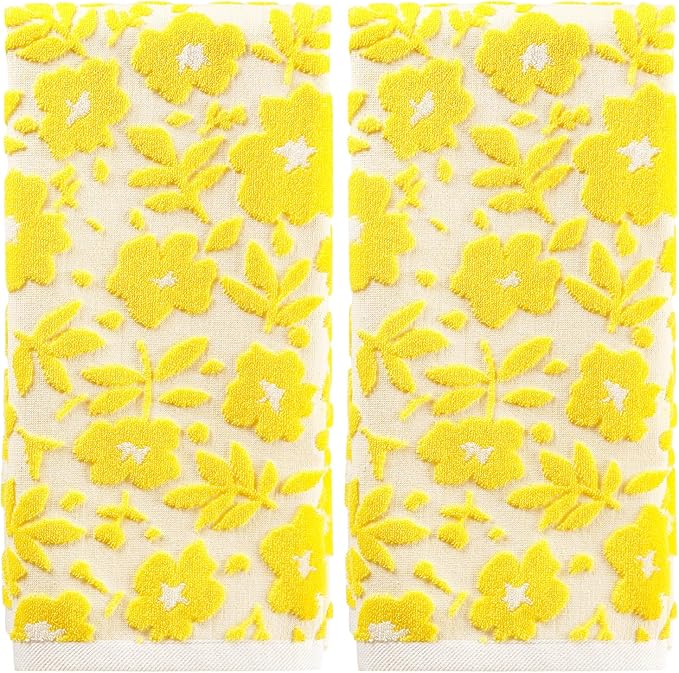 Quera 2 Pack Hand Towels Spring Summer Yellow Flower Sunflower Farmhouse Cotton Bathroom Decorative Towels Set for Drying, Cleaning, Cooking, Holiday 13.7'' x 29.5''