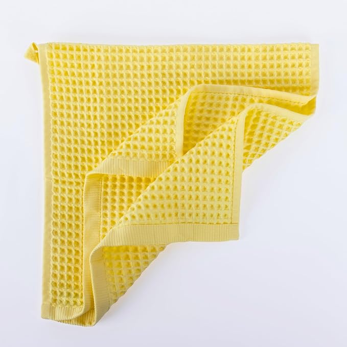 PÜSKÜL Natural 100% Turkish Cotton Waffle Kitchen Towels Set of 3 | Oeko-Tex, Premium Waffle Hand Towels for Bathroom | Soft Absorbent Quick-Dry Lint-Free Dish Towel Large 32x16 inch (3, Light Yellow)