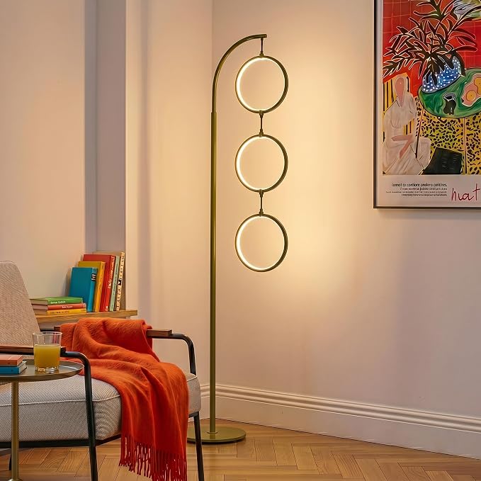 Brightech Nova Modern Floor Lamp - Contemporary Arc Tall Lamp with 3-Circle Ring-Style Pendant - Over the Couch Standing Lamp on Arching Pole - Eclectic Tall Lamp Matches Living Room Décor - Green
