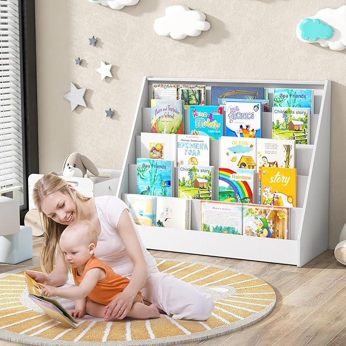 HONEY JOY Kids Bookshelf, 5-Tier Wooden Toddler Bookcase, Children Book Rack & Magazine Display Shelf, Toy Storage Organizer, Book Shelf for Kids Rooms, Playroom, Nursery, Classroom (White)