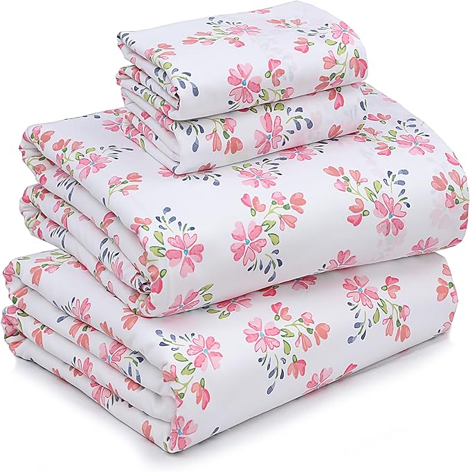 RUVANTI 100% Cotton California King Sheet Sets, 4 Pieces, Soft & Breathable Percale Weave Bedding, Deep Pocket 14", Hotel Standard, Crisp Cool Feel & Durable, Perfect Floral Sheets, Bloomex