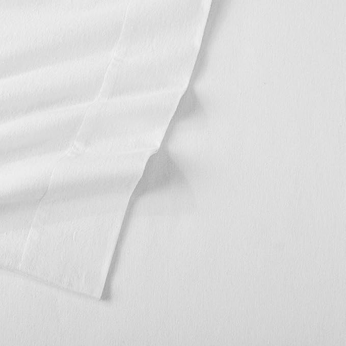 Market & Place 100% Cotton Twin Flannel Sheet Set | 3 Piece Deep Pocket Solid Cozy Winter Bed Sheets | Double Brushed for Extra Softness & Comfort | Chalet Collection (Twin, White)