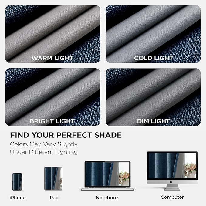 Joydeco Blackout Curtains 63 Inches Long 2 Panels Burg, Room Darkening Curtains for Bedroom, 100% Black Out Textured Thermal Drapes Privacy Protection 2 Panels Set(W52 x L63 Inch, Navy Blue)