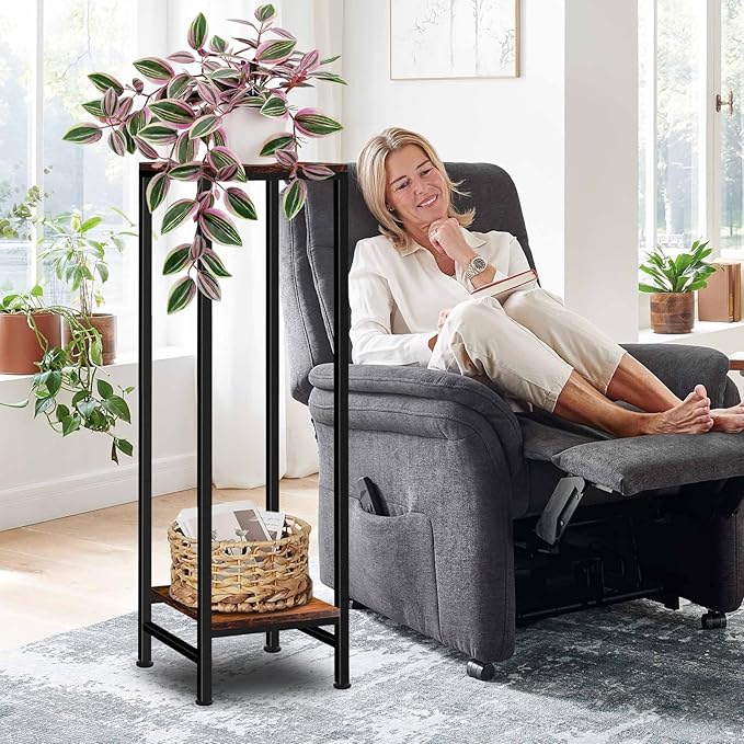 LUBORN 41" Tall Plant Stand Indoor, 2 Tier Plant stands for Indoor Outdoor Plants, Heavy Duty Flower Stand Metal Pedestal Stand Modern Display Rack for Living Room, Brown