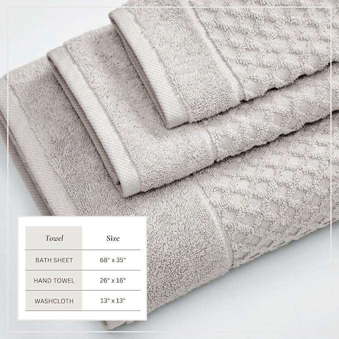 Great Bay Home Bath Towels - 100% Cotton 6 Piece Bath Sheet Set - Diamond Waffle Weave - Absorbent, Durable, Quick-Dry Towels for Bathroom (Light Grey)