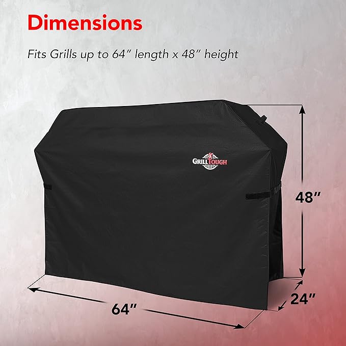 GrillTough Heavy Duty BBQ Grill Cover for Outdoor Grill, 64 Inch – Waterproof, Weather Resistant, UV & Fade Resistant with Adjustable Straps – Gas Grill Cover for Weber, Genesis, Charbroil, etc. Black