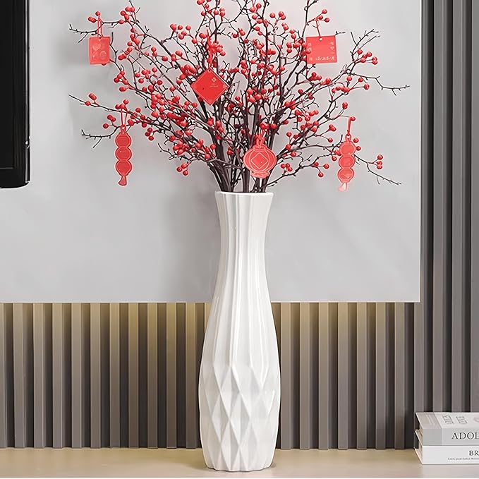 Ceramic Floor Large Vase 17.7 Inches Tall,White Modern Flower Tall Vases for Office, Home,Farmhouse,Living Room Décor,Simple Origami Design Fall Decorative Porcelain Flower Arrangement Vase Ideal Gift