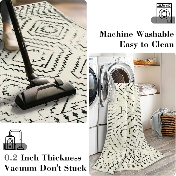 Wonnitar Moroccan Washable Rugs 5x7, Large White Tribal Area Rug for Living Room, Non-Shedding Soft Bedroom Accent Throw Mat, Geometric Floor Carpet for Dining Table Entry Office (Beige,5'x7')
