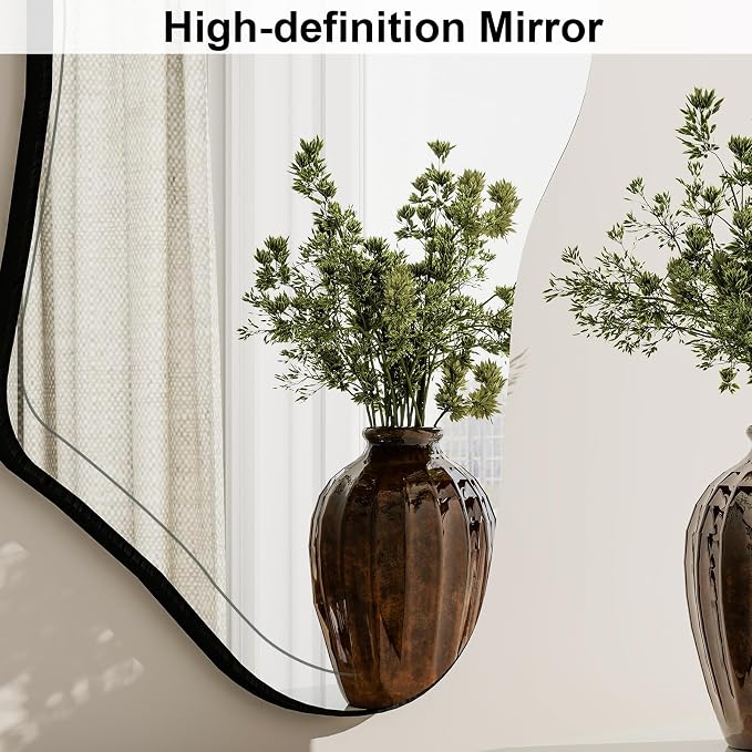 GLSLAND Irregular Wall Mirror 20"x40" - Frameless Wavy Bathroom Mirror with Asymmetrical Edge, Wall Mirrors Decorative for Bedroom, Living Room, Hallway