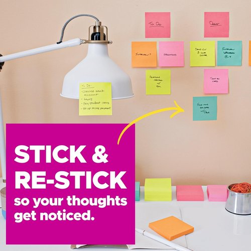 Post-it Super Sticky Notes - 3 x 3 Inch Pads | 2X Sticking Power - Summer Joy Collection