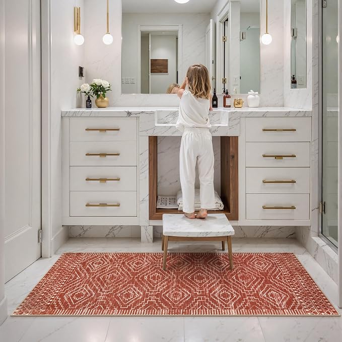 Wonnitar Moroccan Runner Rug 2x6, Washable Hallway Runner Rugs with Rubber Backing,Bohemian Geometric Kitchen Runner Non-Skid Soft Indoor Carpet for Bathroom Laundry Room (Brown,2'x6')