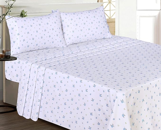 RUVANTI 100% Cotton Sheets Queen Size Set, 4 Pieces, Soft & Breathable Percale Weave Bedding, Deep Pocket 16", Hotel Standard, Crisp Cool Feeling, Durable, Perfect Floral Bed Sheet, Phulkari