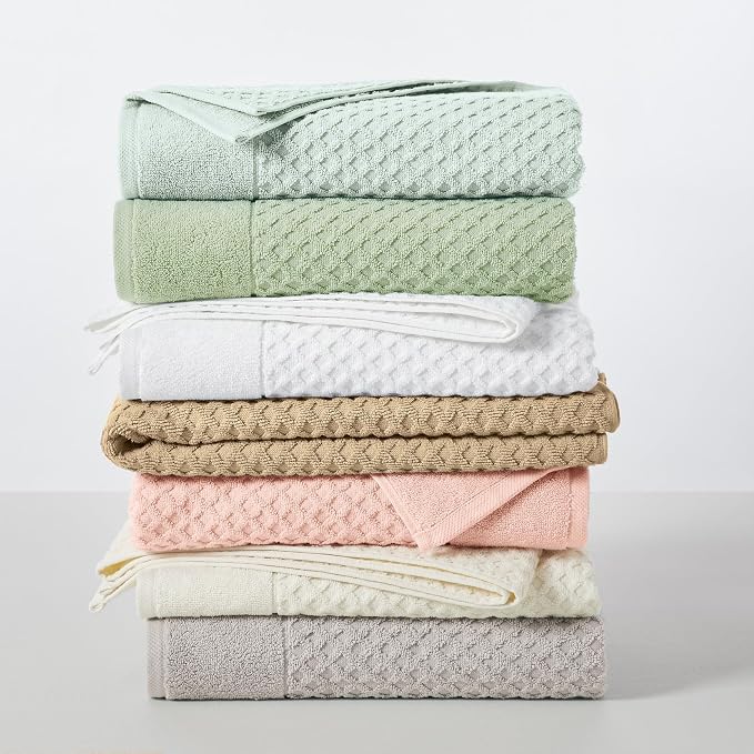 Great Bay Home Bath Towels - 100% Cotton 6 Piece Towel Set - Diamond Waffle Weave - Absorbent, Durable, Quick-Dry Towels for Bathroom (Light Grey)