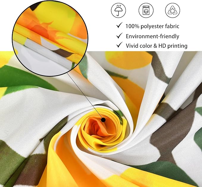 Yellow Floral Extra Long Shower Curtain, Flower Blossom Plant Botanical Spring Durable Waterproof Fabric Machine Washable with Hooks for Bathroom Bathtub Decor 72Wx84H