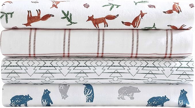 Eddie Bauer- Flannel Sheets Full Size, Anti-Pilling & Wrinkle Resistant Cotton, Touchably Soft for All-Season Comfort - Bed Sheets with Matching Pillowcases & Fitted Sheet (Westridge Plaid Orange)