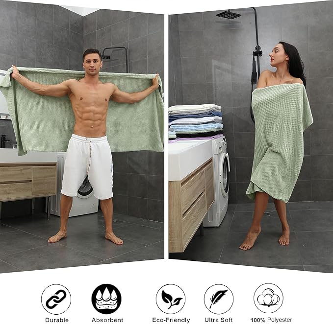 Extra Large Bath Towel Sheet Set 35x70 Inches - Oversized Bath Towels Set,Jumbo Large Polyester - Quick Dry, Lightweight,Super Soft,Highly Absorbent Towel Set for Bathroom,Hotel,SPA,Pack of 4 (Green)