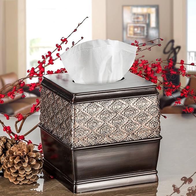 Creative Scents Dublin Brown Tissue Box Cover Square - Decorative Tissue Holder for Bathroom - Brown Tissue Box Holder Vessel for Elegant Bathroom, Bedroom, Office Accessories Décor