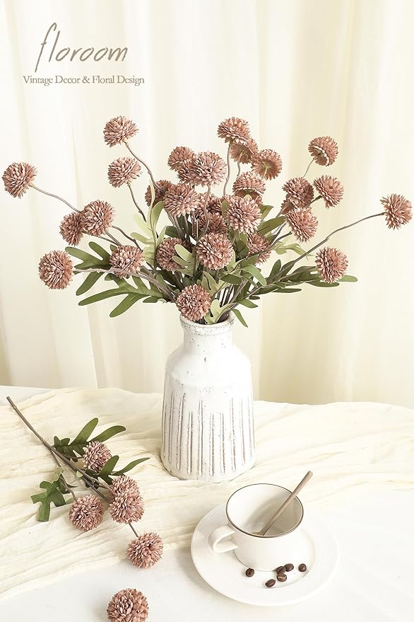 Floroom 6pcs Light Taupe Faux Silk Mums Artificial Flowers, Bulk Fake Small Mini Chrysanthemums with Stems for DIY Wedding Centerpieces Floral Arrangements Vase Fillers Home Decorations