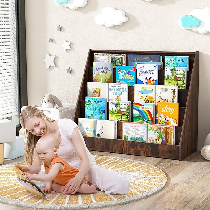 HONEY JOY Kids Bookshelf, 5-Tier Wooden Toddler Bookcase, Children Book Rack & Magazine Display Shelf, Toy Storage Organizer, Book Shelf for Kids Rooms, Playroom, Nursery, Classroom (Rustic Brown)