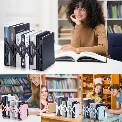 M&G Adjustable Bookends - Heavy-Duty Metal Bookend for Shelves | Extends Up to 20in - Black