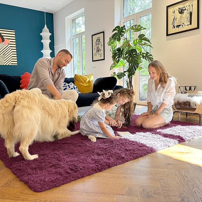 OLANLY 5x7 Machine Washable Large Area Rugs for Living Room, Bedroom, Soft Fluffy Shaggy Bedside Rug, Indoor Floor Carpet for Kids Girls and Boys, Dorms, Nursery, Home Decor Aesthetic, Burgundy