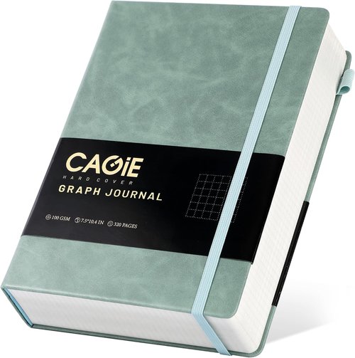 CAGIE Graph Notebook - 320 Pages 100 GSM Hardcover Journal | B5 Quad Ruled for Engineering & Math - Green