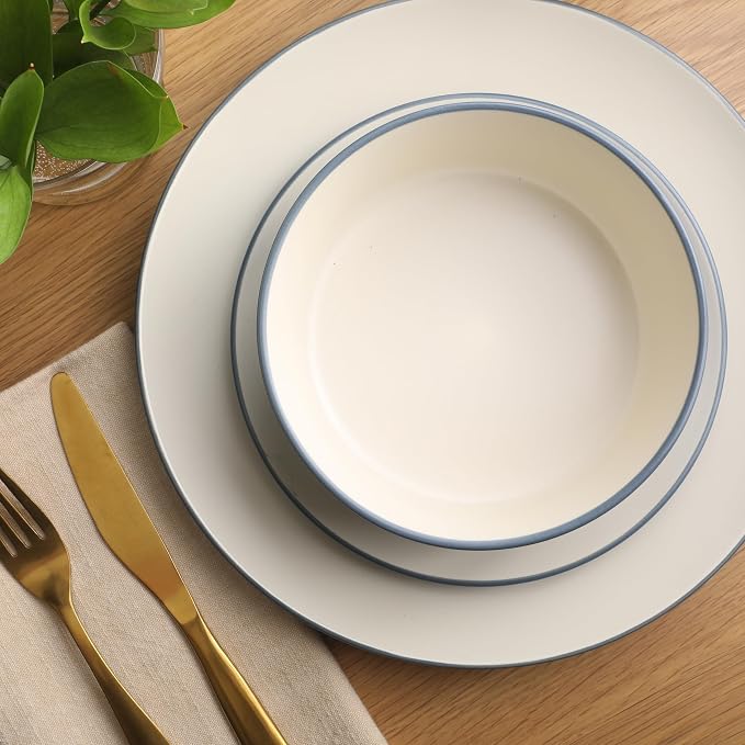 Gibson Elite Oxford Blue Plates and Bowls Sets, 16 Piece Stoneware Dinnerware Sets for 4, Two Tone Dishware Sets, Dinner Plates Dessert Plates Bowls Mugs