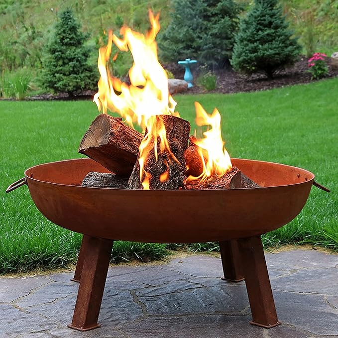 Sunnydaze 34-Inch Cast Iron Heavy-Duty Fire Pit for Outside - Wood-Burning Outdoor Fire Pit Bowl with Handles - Oxidized Finish