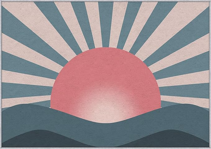 Boho Sun Throw Rugs 2x3, Mid Century Modern Abstract Washable 2 x 3 Indoor Door Mat for Entryway, Bedroom, Kitchen, Low Pile Non Slip Stain Resistant, Mid Century Home Decor & M860