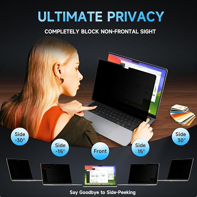 Mamol Privacy Screen for MacBook Pro 14 Inch (2021-2025, M1, M2, M3, M4, M5), MagicSuction™ Removable Vacuum Adsorption Anti Spy,Anti Glare Anti Blue Light Filter for Mac Laptop Computer