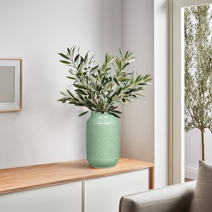 Ceramic Vase, 9 Inch Modern Green Flower Vases for Home Decor, Dining Table,Entryway, Living Room, Bathroom, Bookshelf, Bedroom, Kitchen, Mantle, Office, Foyar