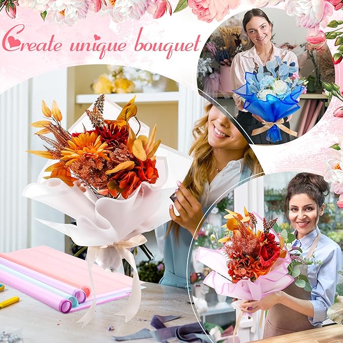 Ctosree 240 Sheets Flower Wrapping Paper, 22.8 x 22.8 Inch Waterproof Florist Floral Korean Flower Bouquet Wrapping Paper for Wedding Birthday DIY Gift Packaging Bouquet(Mixed Colors)