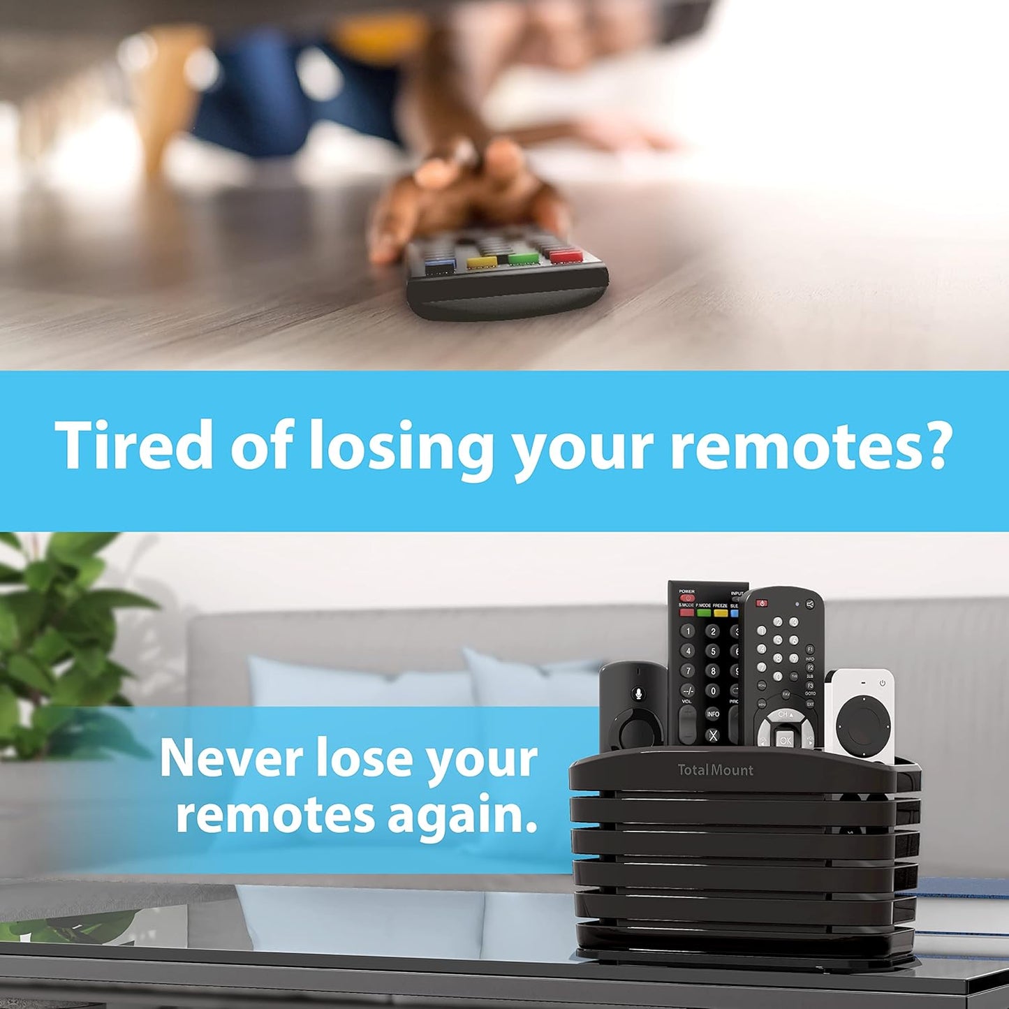 TotalMount Remote Control Holder - Premium Quality & Extra Stability for TV, Bed, or Table | Large - Fits Four Remotes, Black