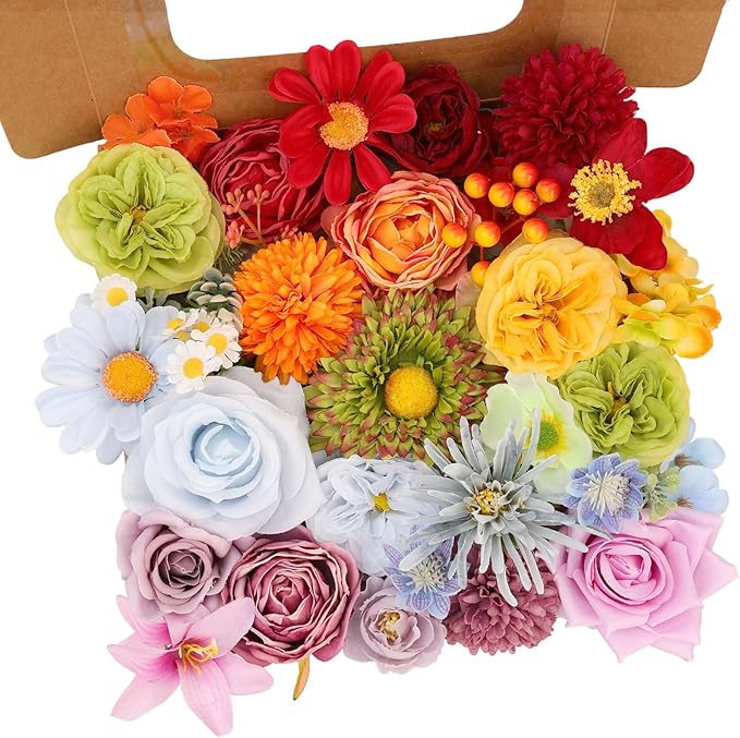 SwanMoon Artificial Flowers Combo Box Set, 38pcs Silk Roses, Daisy & Hydrangea with Stems for DIY Wedding Bouquets, Bridal Shower Centerpieces, Party & Home Decor