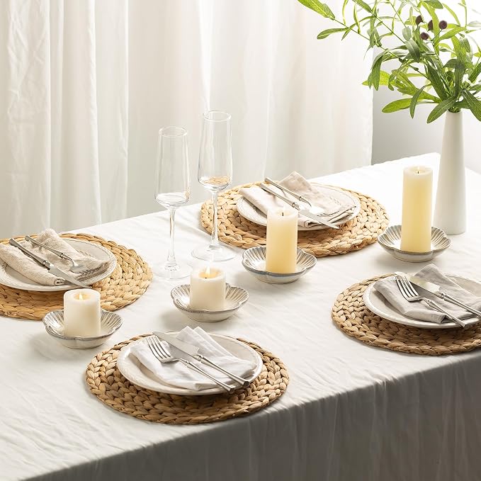 BEUNAIZER Ceramic Pillar Candle Holder Plates, Decorative Candlestick Holder, Tea Light Incense Santo Palo Holders, for Dinning, Party, Wedding, Birthday, Anniversary, 1pack (Vintage White)
