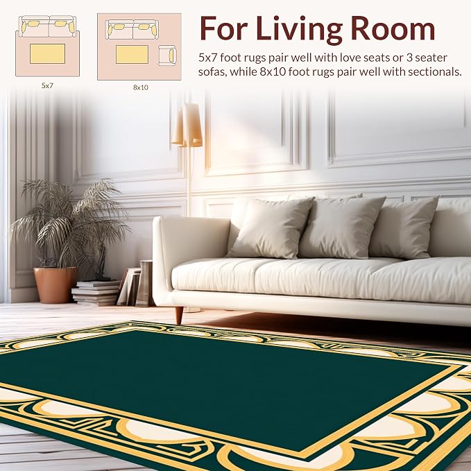 Flatwoven Area Rug 6x9 ft, Art Deco Inspired Interlocking Arch Design with Elegant Stylized Details, Non Slip, Stain Resistant, Washable High Traffic Area Rugs for Living Room, Bedroom Decor