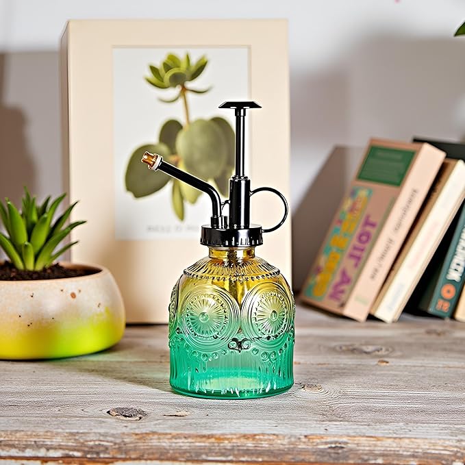 Glass Plant Mister Spray Bottle, 230ML Vintage Plant Spritzer, Succulent Watering Bottle Glass with Top Pump, Small Plants Sprayer Watering Can for Indoor Outdoor House