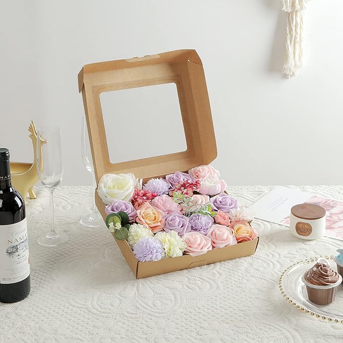 Artificial Flowers Combo, Fake Flowers for DIY Tables Centerpieces Baby Shower Bridal Shower Wedding Bouquet Arrangements Party Candle Holder Cake Decor Flower Home Decorations
