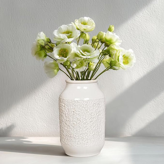 White Ceramic Vase, Minimalist White Vases for Flowers, Modern Decorative Vase for Home Decor, Centerpiece Wedding Dining Living Room Kitchen Decor 9 inch